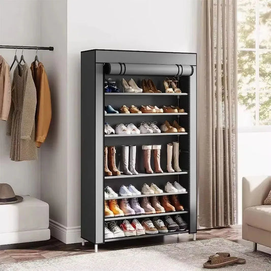 Space-Saving Shoe Rack With Retractable Screen